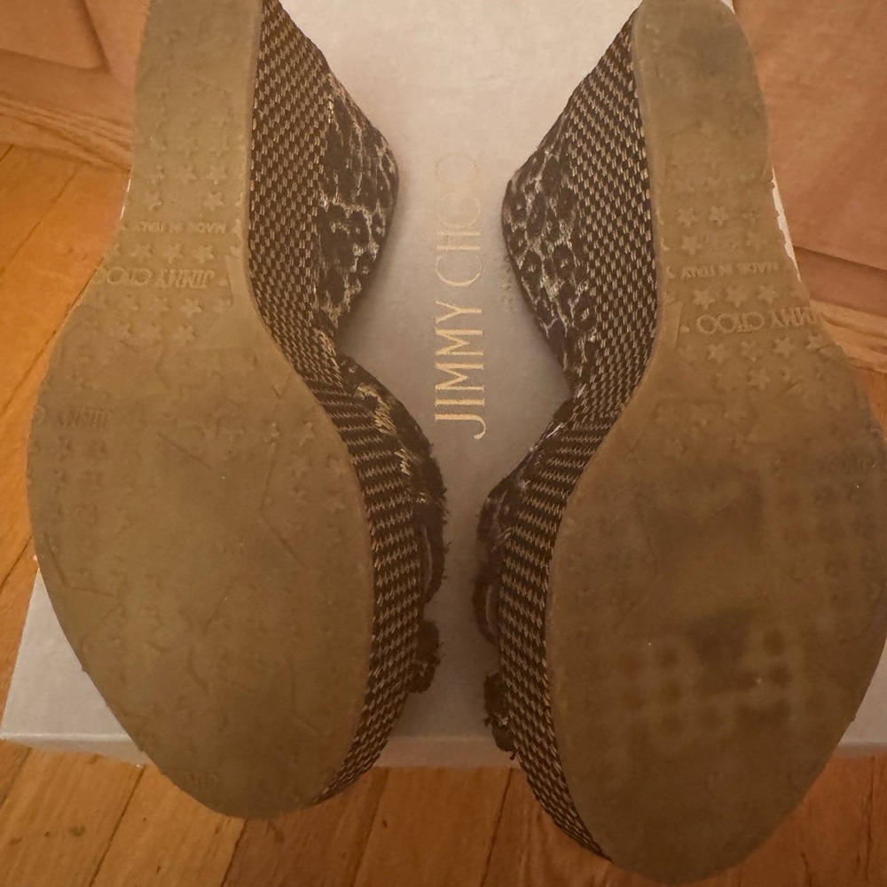 Jimmy Choo Black and Gold Wedge Sandal Platforms - Picture 5 of 5